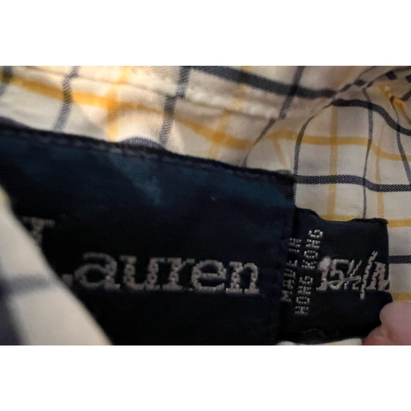 Ralph Lauren Mens Long Sleeve Shirt Size 15.5 Yellow Blue Plaid Blue Label Colla - Picture 3 of 10